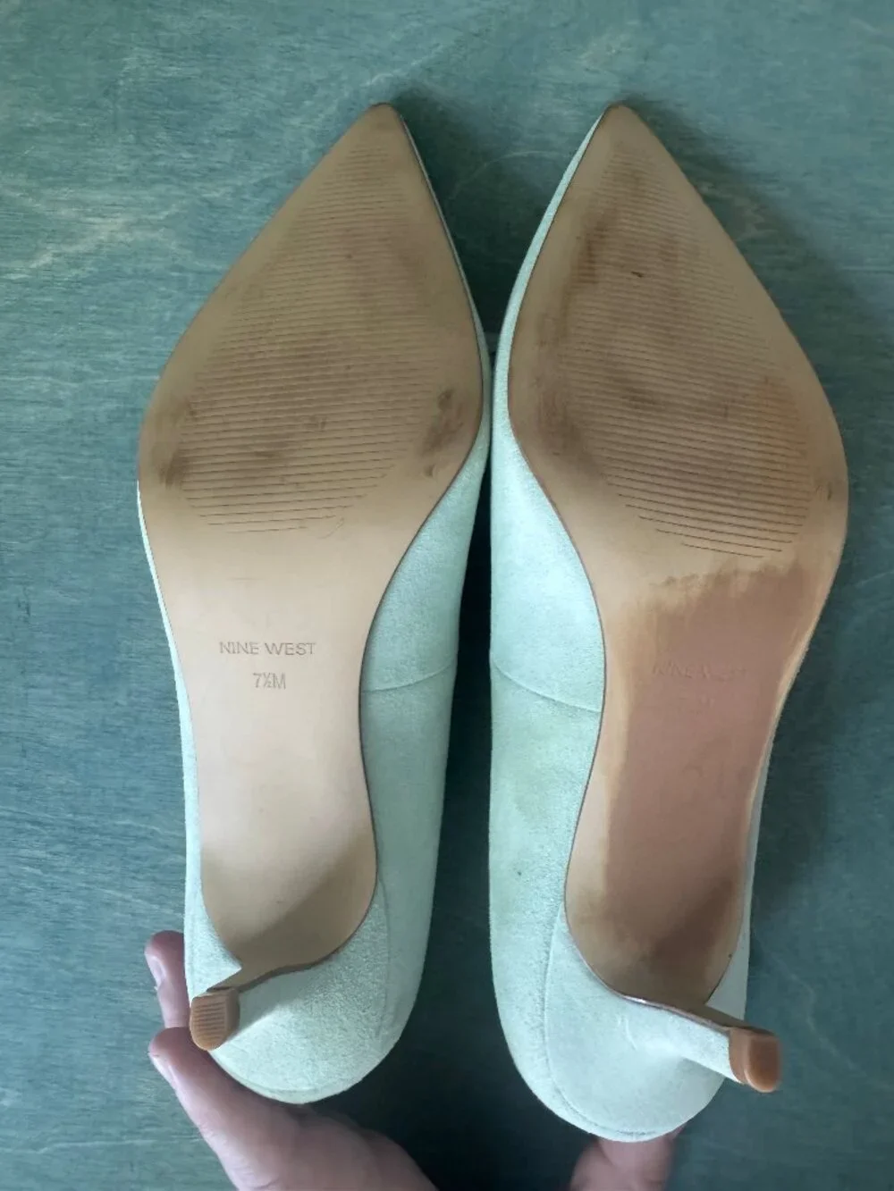 Nine West Arlene Suede Pointy Toe Kitten Heel Pumps Mint Green- 7.5